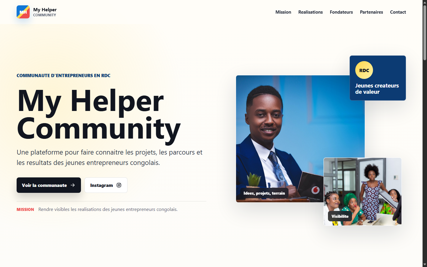 Capture du site My Helper Community